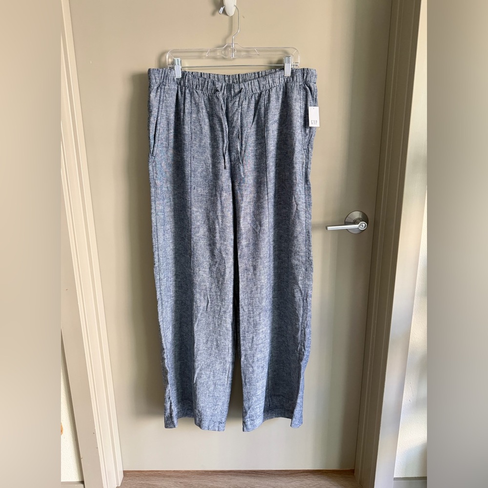 GAP Women’s Linen-Blend Wide-Leg Front-Seam Pants - Blue Large - NWT